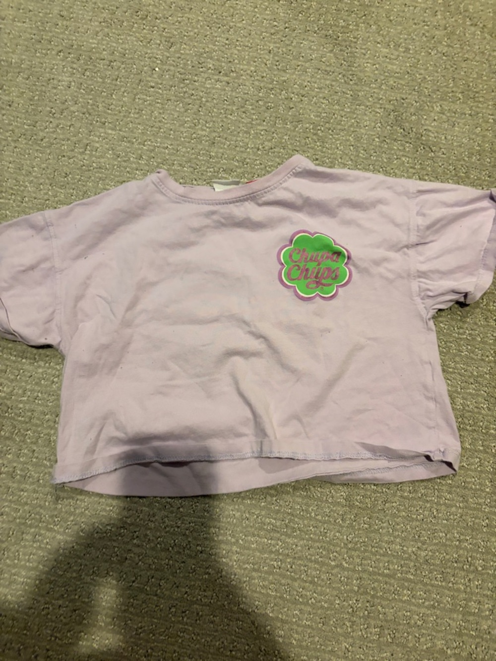 Zara Lilac Short Sleeve Crop Tee with Chupa Chups Patch